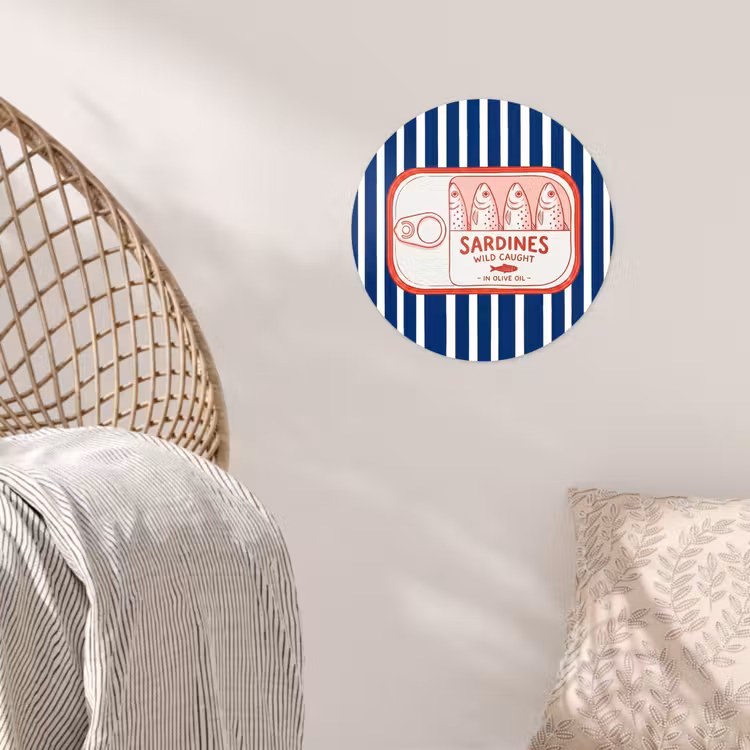Eten - Vis - Blik - Illustratie - Rood Wandcirkel behangsticker klein -sfeer4