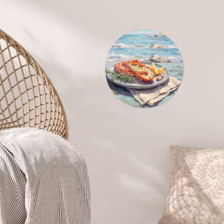 Eten - Zee - Kust - Modern - Blauw Wandcirkel behangsticker klein -sfeer4