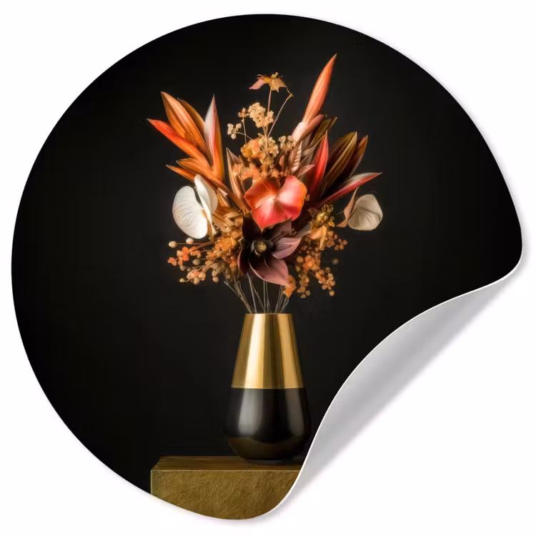 Exotisch - Boeket - Vaas - Goud Wandcirkel behangsticker klein -3d