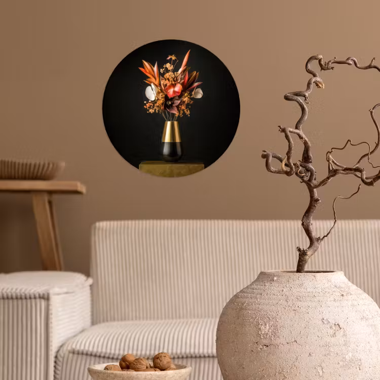 Exotisch - Boeket - Vaas - Goud Wandcirkel behangsticker klein -sfeer1