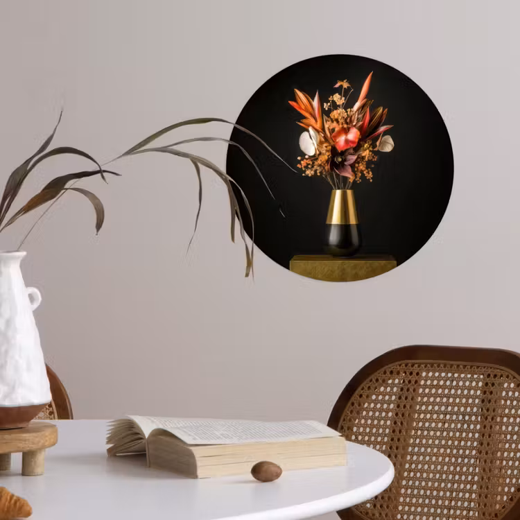 Exotisch - Boeket - Vaas - Goud Wandcirkel behangsticker klein -sfeer3