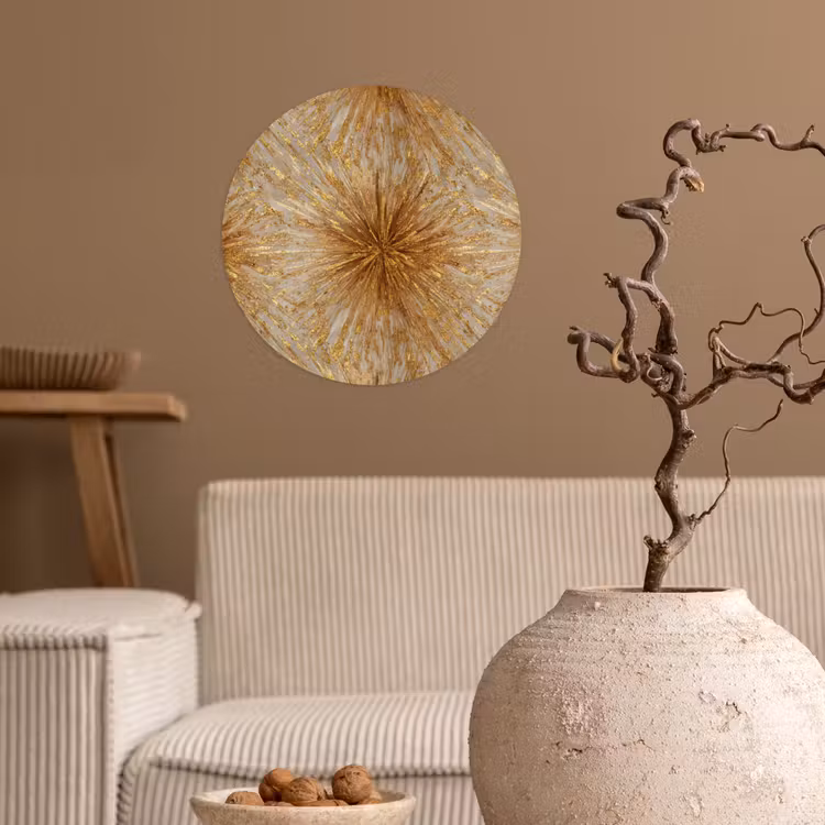Explosie - Abstract - Goud - Wit Wandcirkel behangsticker klein 186 -sfeer1