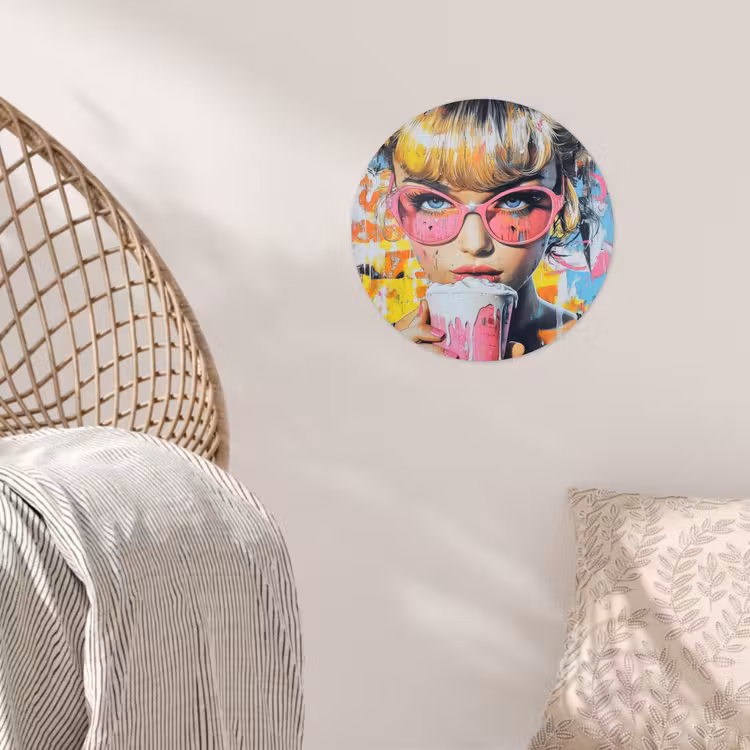 Expressief - Milkshake - Vrouw - Felle kleuren Wandcirkel behangsticker klein -sfeer4