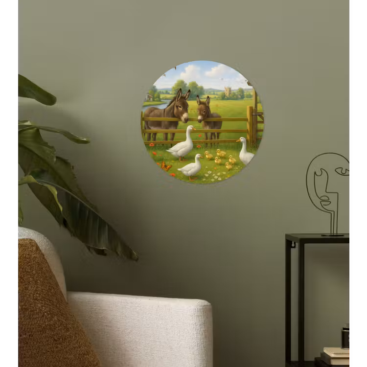 Ezels - Ganzen - Kleurrijk Wandcirkel behangsticker klein -sfeer2