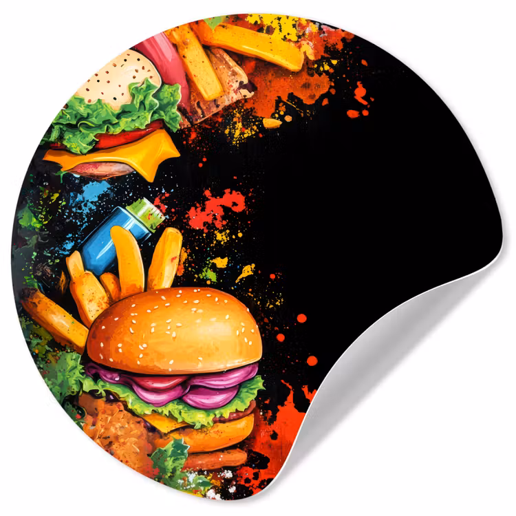 Fastfood - Graffiti - Hamburger - Eten - Modern Wandcirkel behangsticker klein -3d