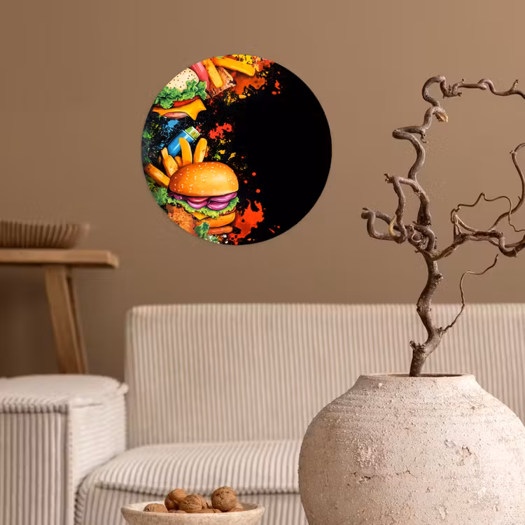 Fastfood - Graffiti - Hamburger - Eten - Modern Wandcirkel behangsticker klein -sfeer1