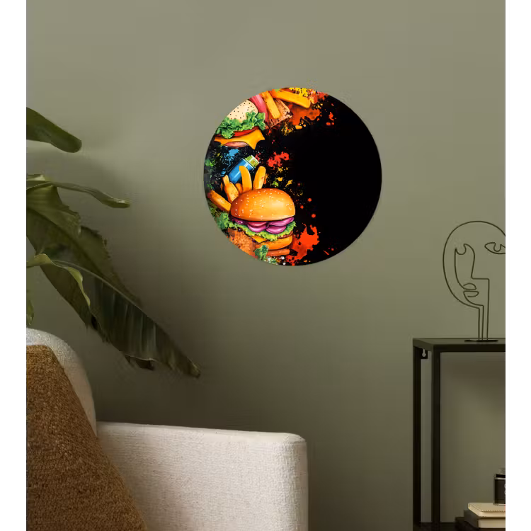 Fastfood - Graffiti - Hamburger - Eten - Modern Wandcirkel behangsticker klein -sfeer2