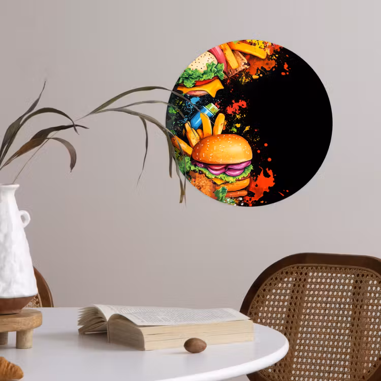 Fastfood - Graffiti - Hamburger - Eten - Modern Wandcirkel behangsticker klein -sfeer3