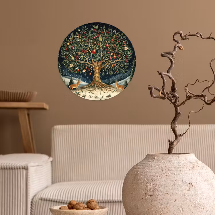 Feestboom - Winterhemel - Kleurrijk Wandcirkel behangsticker klein -sfeer1