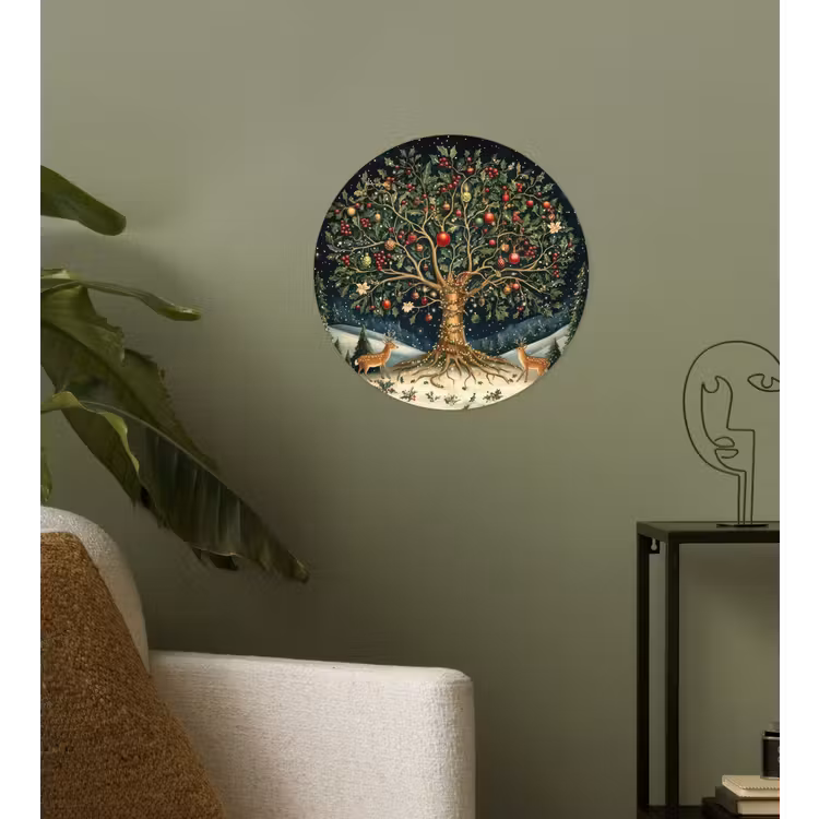 Feestboom - Winterhemel - Kleurrijk Wandcirkel behangsticker klein -sfeer2