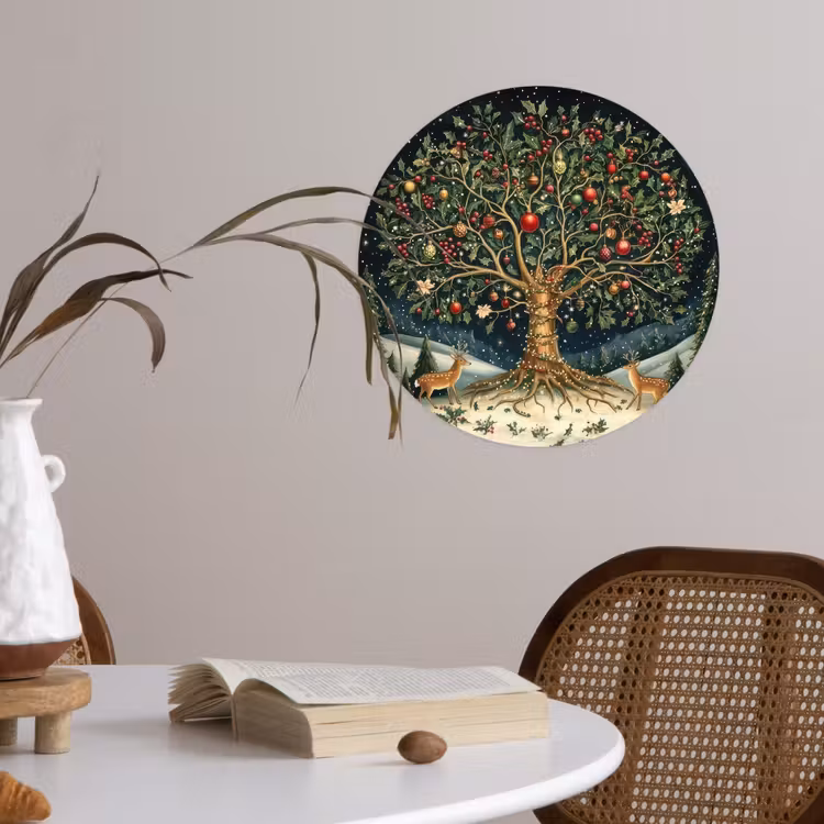 Feestboom - Winterhemel - Kleurrijk Wandcirkel behangsticker klein -sfeer3