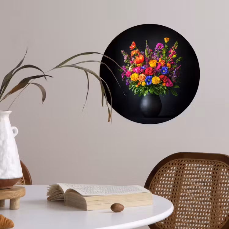 Felgekleurd - Bloemen - Vaas Wandcirkel behangsticker klein -sfeer3