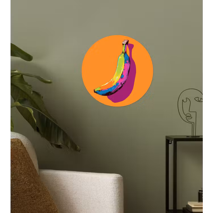 Felle kleuren - Banaan - popart Wandcirkel behangsticker klein -sfeer2