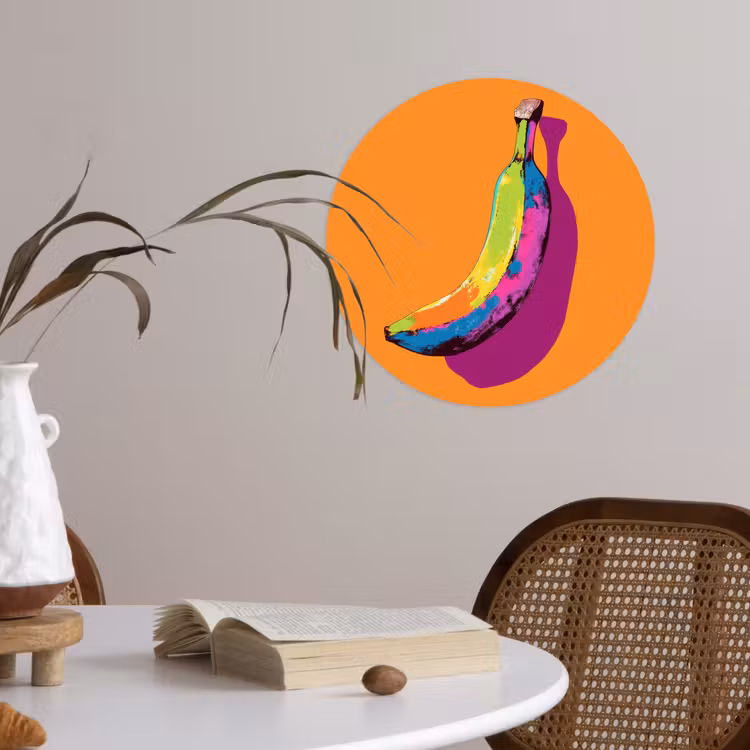 Felle kleuren - Banaan - popart Wandcirkel behangsticker klein -sfeer3