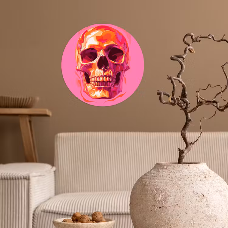 Felroze - Tanden - Schedel Wandcirkel behangsticker klein -sfeer1