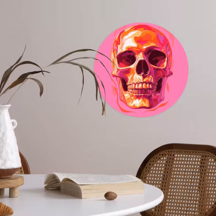 Felroze - Tanden - Schedel Wandcirkel behangsticker klein -sfeer3
