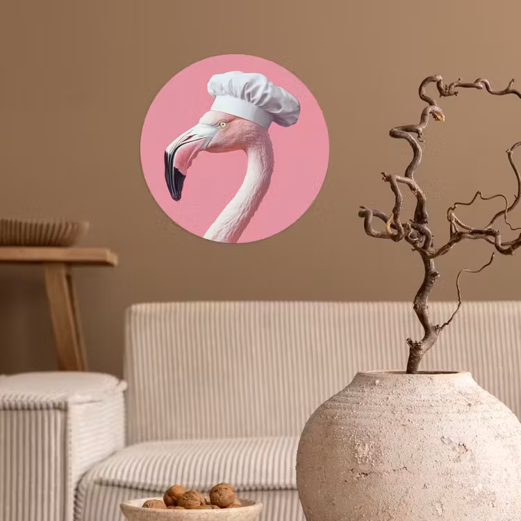 Flamingo - Roze - Koksmuts - Vogel Wandcirkel behangsticker klein -sfeer1