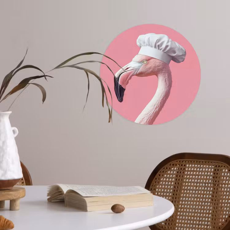 Flamingo - Roze - Koksmuts - Vogel Wandcirkel behangsticker klein -sfeer3