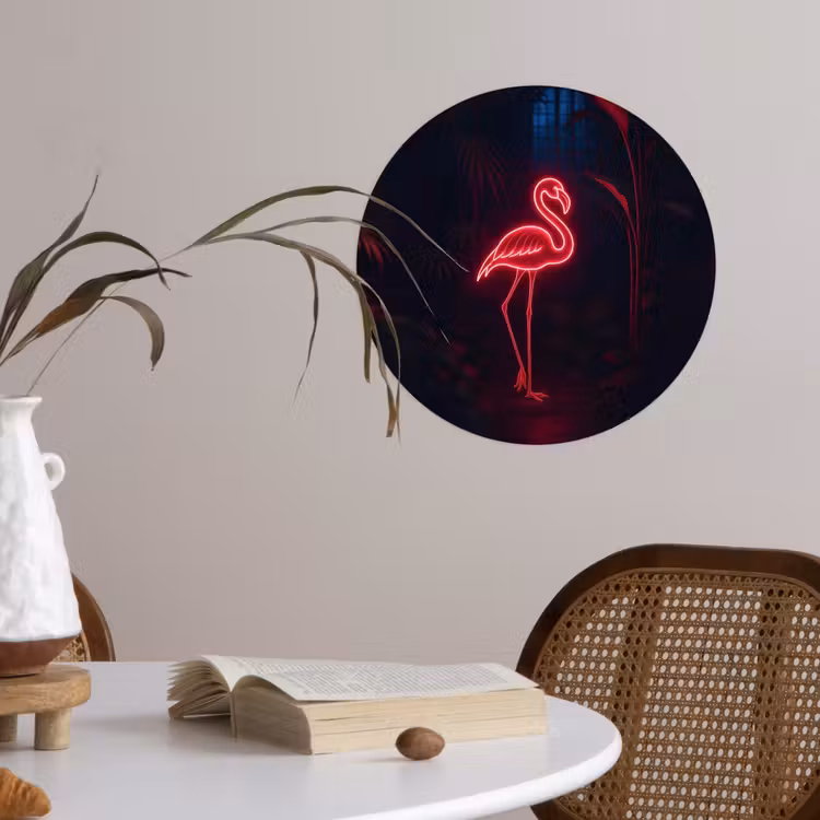 Flamingo - Roze - Neon - Licht Wandcirkel behangsticker klein -sfeer3