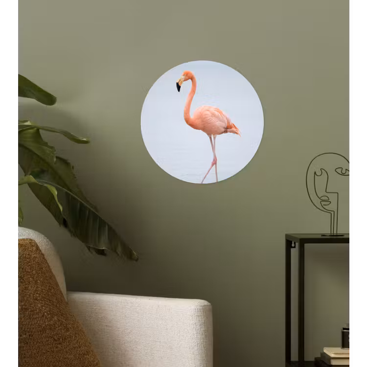 Flamingo - Zee - Roze Wandcirkel behangsticker klein -sfeer2
