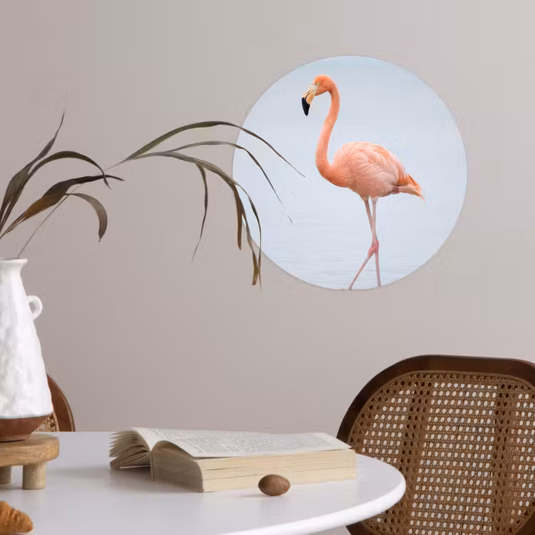 Flamingo - Zee - Roze Wandcirkel behangsticker klein -sfeer3