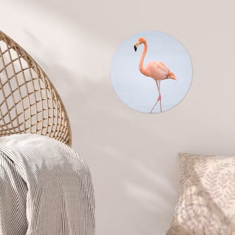 Flamingo - Zee - Roze Wandcirkel behangsticker klein -sfeer4