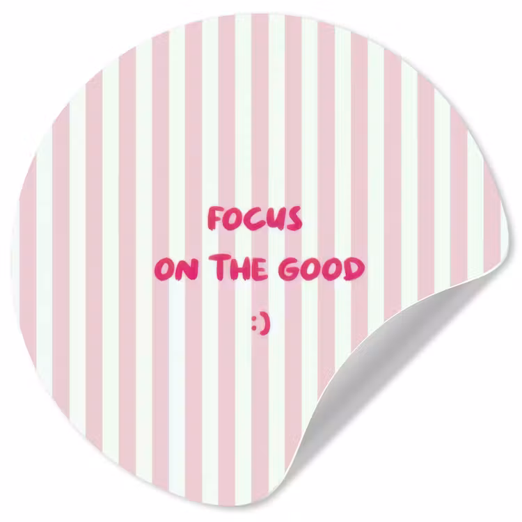 Focus on the good - Strepen - Roze - Smiley Wandcirkel behangsticker klein -3d