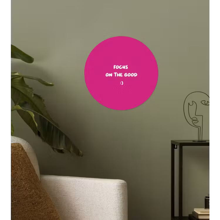Focus - Smiley - Roze Wandcirkel behangsticker klein -sfeer2