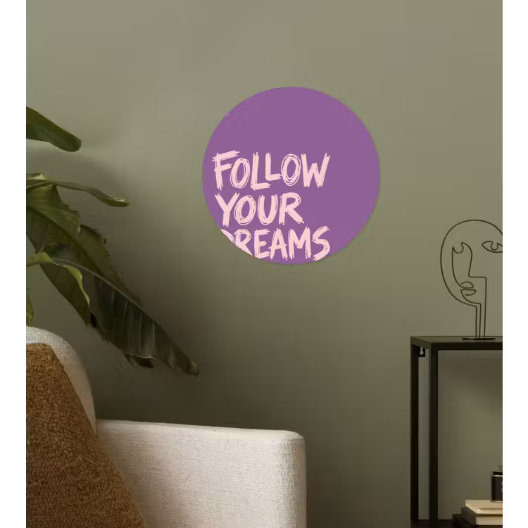 Follow your dreams - Paars - Penseeltextuur Wandcirkel behangsticker klein -sfeer2