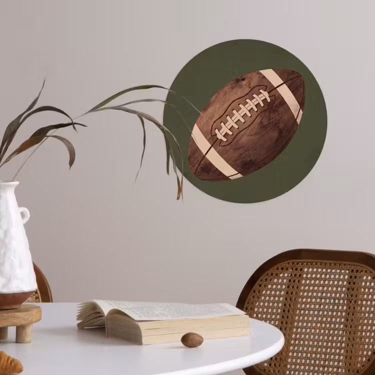 Football - Hout - Sport - Groen Wandcirkel behangsticker klein -sfeer3