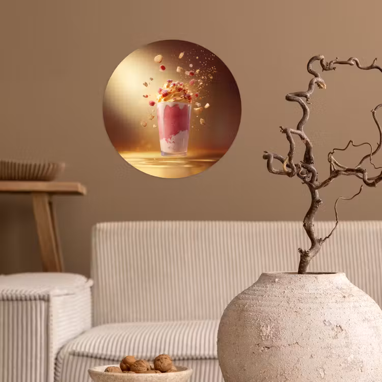 Framboos - Smoothie - Drinken - Roze Wandcirkel behangsticker klein -sfeer1