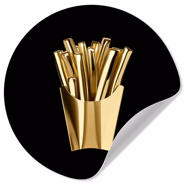 Friet - Goud - Chrome - Eten Wandcirkel behangsticker klein -3d