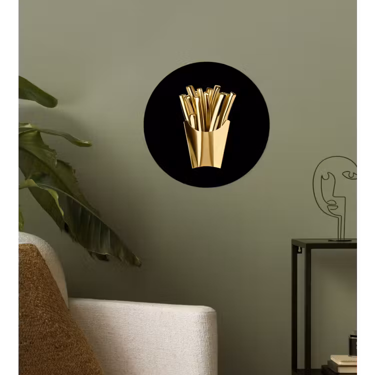 Friet - Goud - Chrome - Eten Wandcirkel behangsticker klein -sfeer2