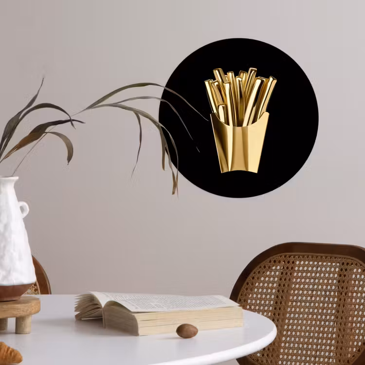 Friet - Goud - Chrome - Eten Wandcirkel behangsticker klein -sfeer3