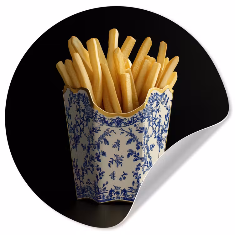 Friet - Porselein - Delfts blauw - Eten Wandcirkel behangsticker klein -3d