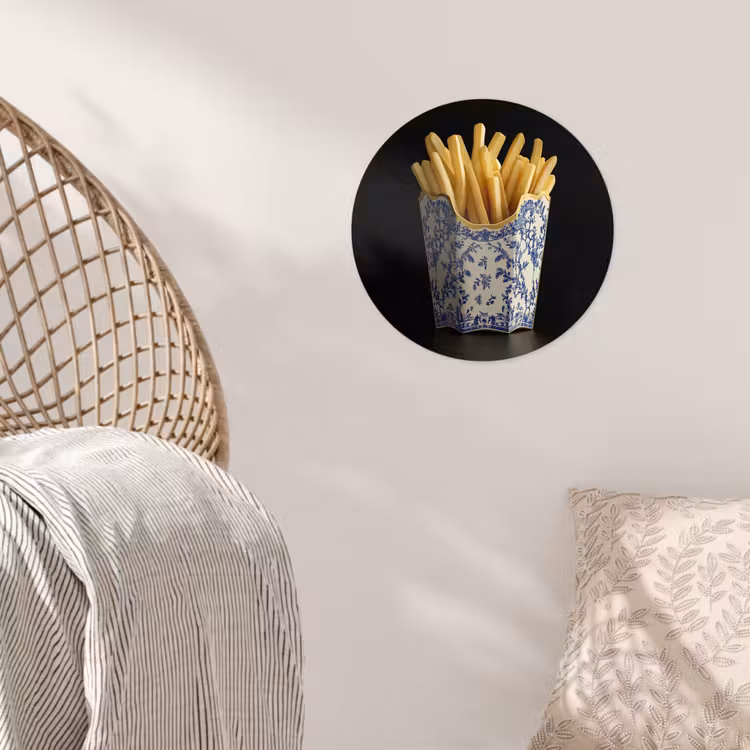 Friet - Porselein - Delfts blauw - Eten Wandcirkel behangsticker klein -sfeer4