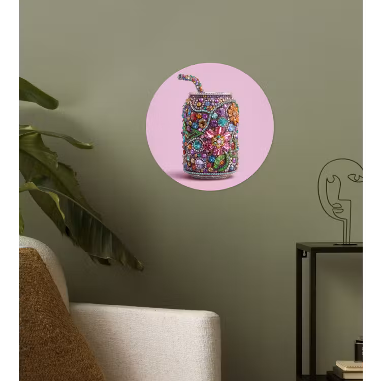 Frisdrankblikje - Bloemenpatroon - Edelstenen - Kleurrijk Wandcirkel behangsticker klein -sfeer2