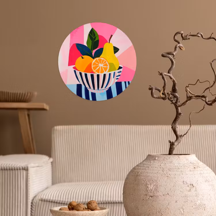 Fruit - Abstracte achtergrond - Roze Wandcirkel behangsticker klein -sfeer1