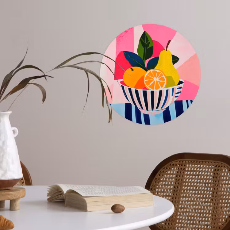 Fruit - Abstracte achtergrond - Roze Wandcirkel behangsticker klein -sfeer3