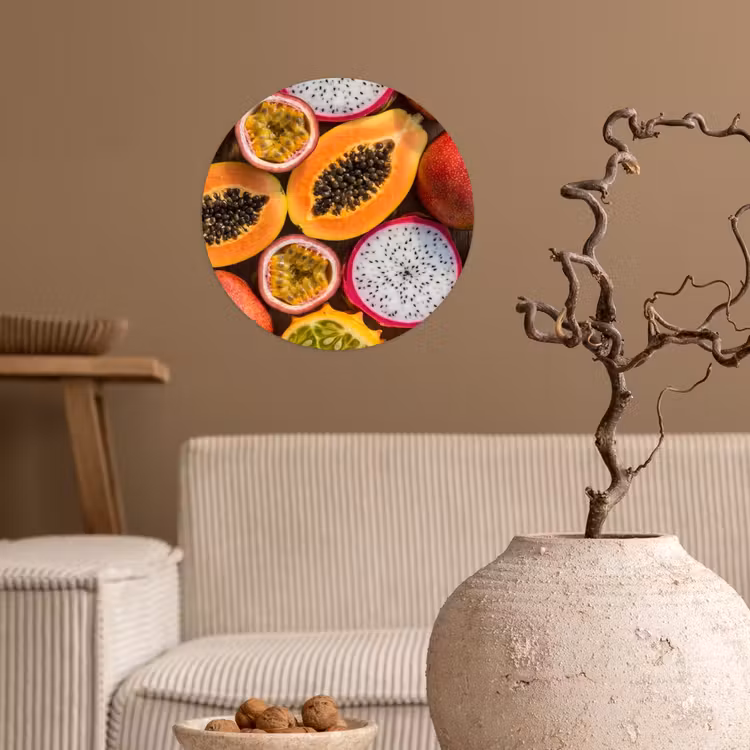 Fruit - Geopend - Tropisch - Eten - Kleurrijk Wandcirkel behangsticker klein -sfeer1