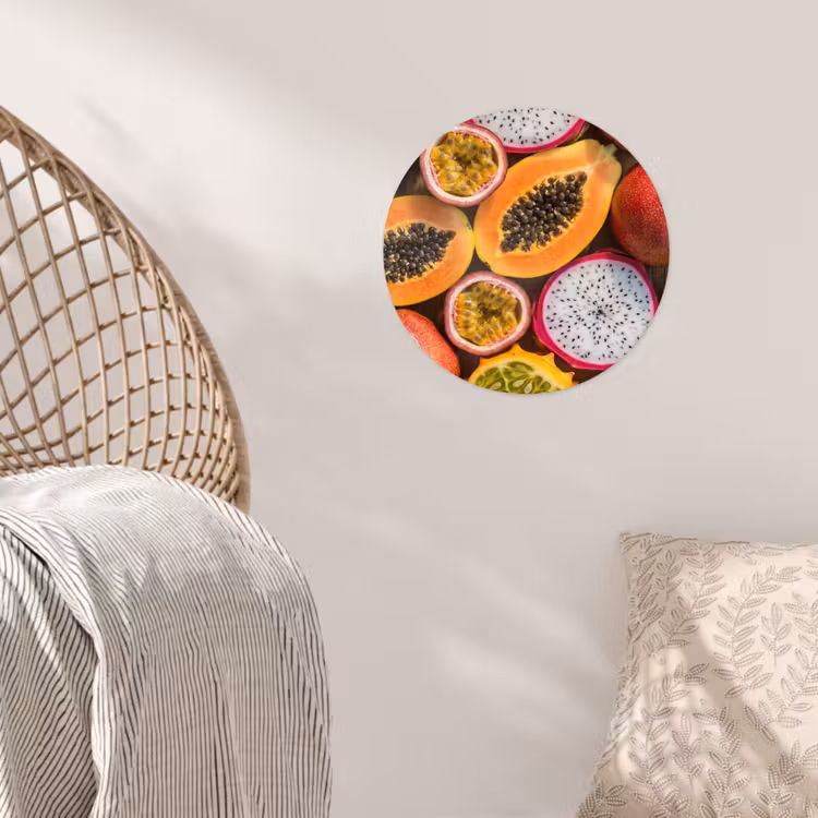 Fruit - Geopend - Tropisch - Eten - Kleurrijk Wandcirkel behangsticker klein -sfeer4