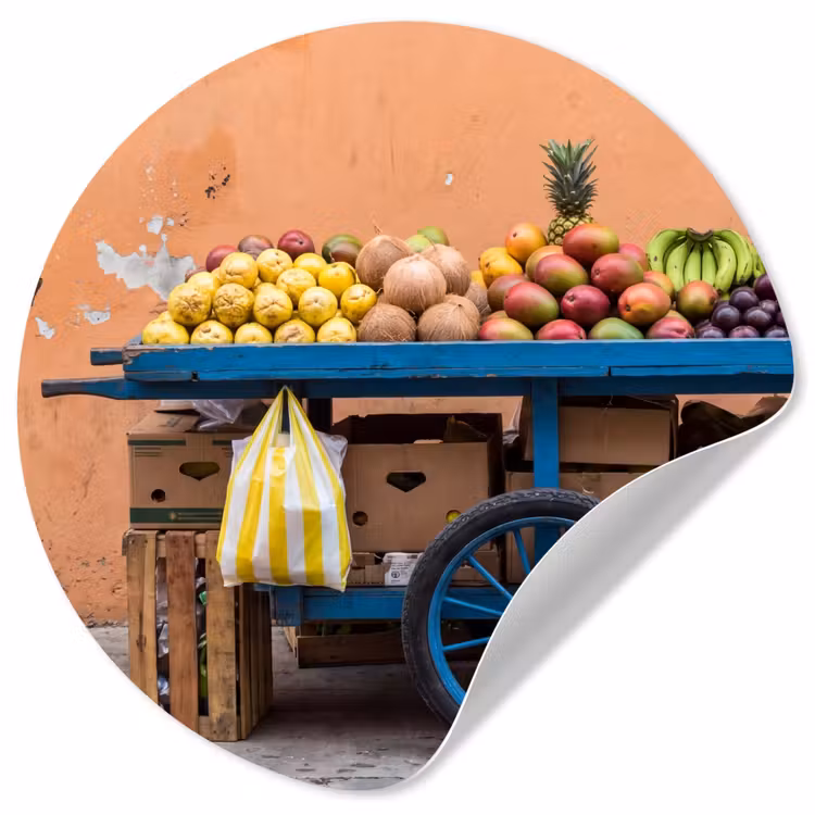 Behangcirkel - Fruit - Kar - Straat - Fruit - Kar - Straat Wandcirkel behangsticker klein