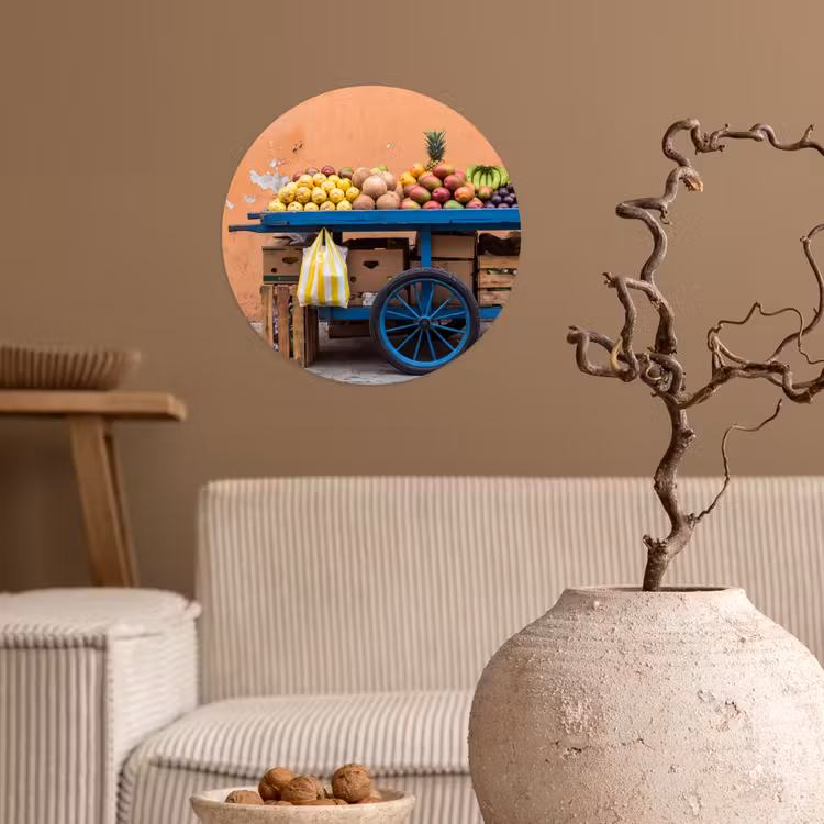 Behangcirkel - Fruit - Kar - Straat - Fruit - Kar - Straat Wandcirkel behangsticker klein
