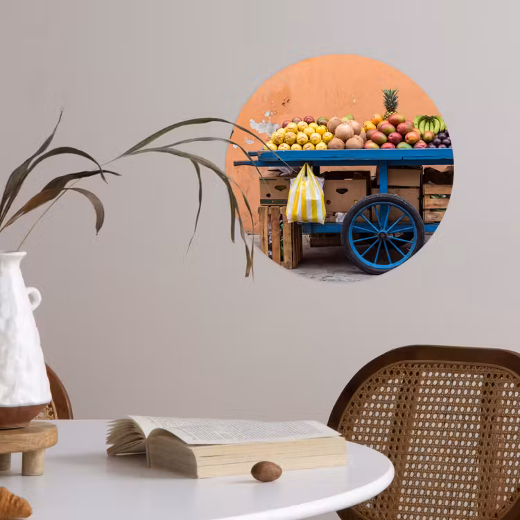 Behangcirkel - Fruit - Kar - Straat - Fruit - Kar - Straat Wandcirkel behangsticker klein