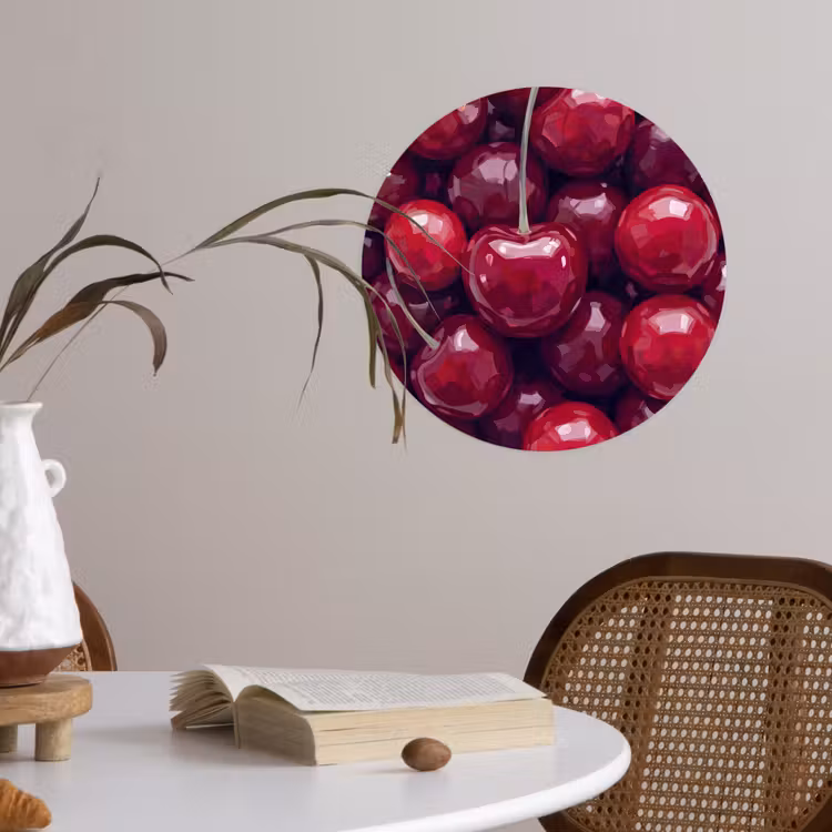 Fruit - Kersen - Eten - Modern - Rood Wandcirkel behangsticker klein -sfeer3