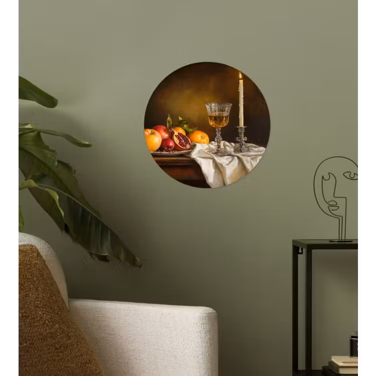 Fruit - Stilleven - Wijn - Kaars Wandcirkel behangsticker klein -sfeer2