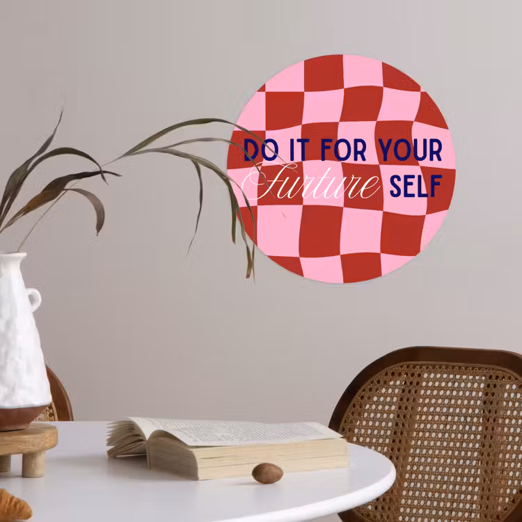 Furture - Geblokt - Rood Wandcirkel behangsticker klein -sfeer3