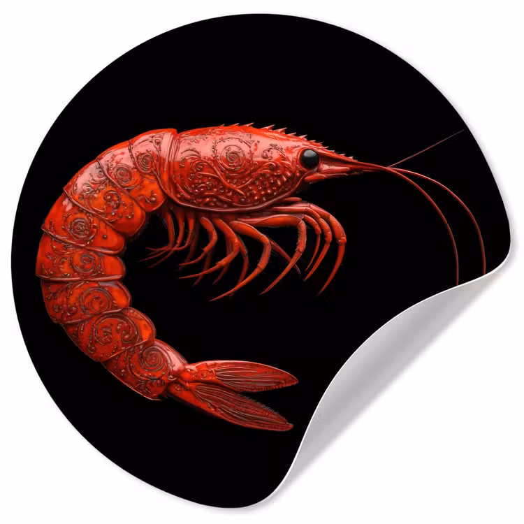 Garnaal - Rood - Dieren Wandcirkel behangsticker klein -3d