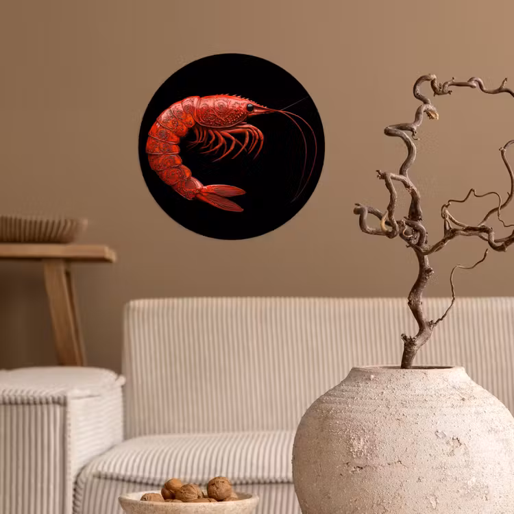 Garnaal - Rood - Dieren Wandcirkel behangsticker klein -sfeer1