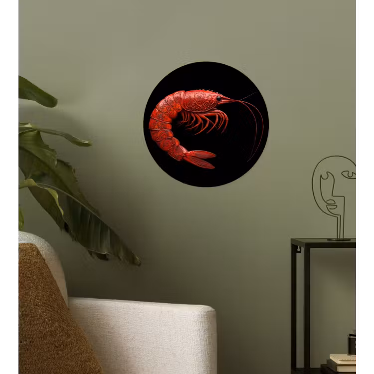 Garnaal - Rood - Dieren Wandcirkel behangsticker klein -sfeer2